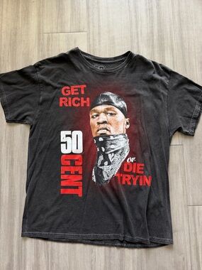 Black Graphic 'Get Rich or Die Tryin' 50 Cent' Crewneck T‑Shirt (Large)